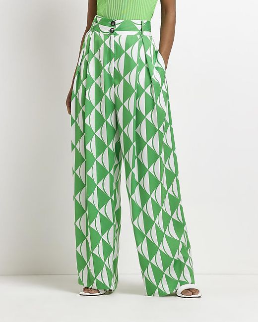 Geometric Print Wide Leg Trousers 