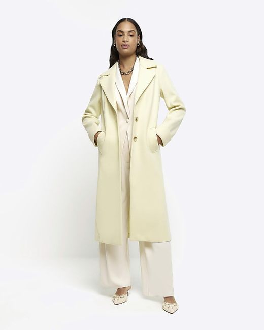 River Island White Yellow Button Up Longline Coat