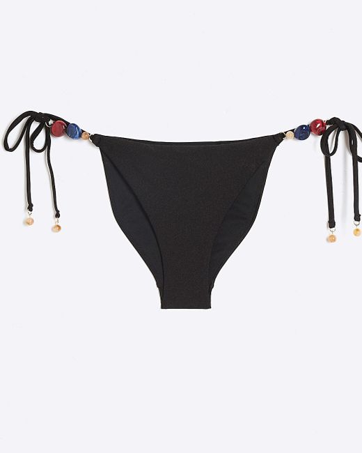 River Island Black Beaded Tie Side Bikini Bottoms