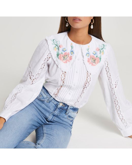 River island white long sleeve blouse Clearance