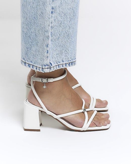 River Island White Wide Fit Strappy Heeled Sandals