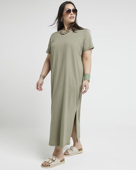 River Island Green Plus Khaki T-shirt Midi Dress