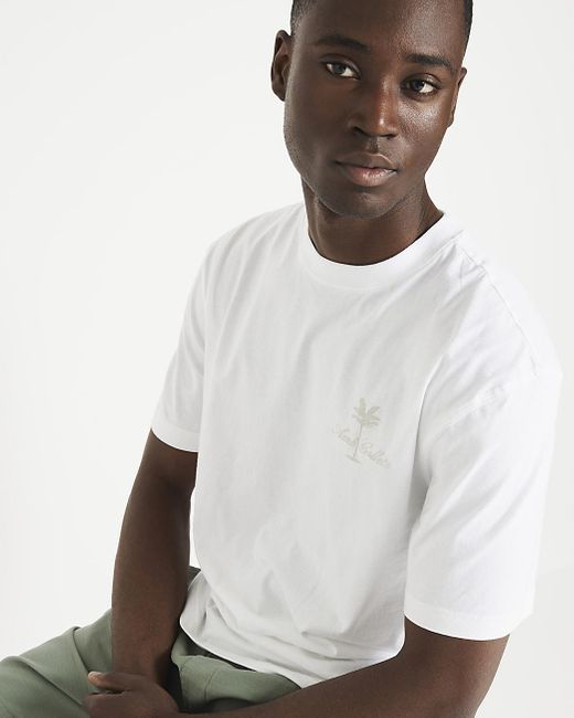 River Island White Embroidered T-shirt for men