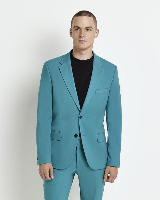 River Island Blue Slim Fit Suit Jacket for Men Lyst