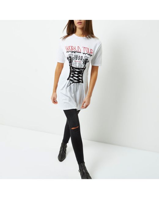 River Island White Band Print Oversized Corset T shirt Lyst