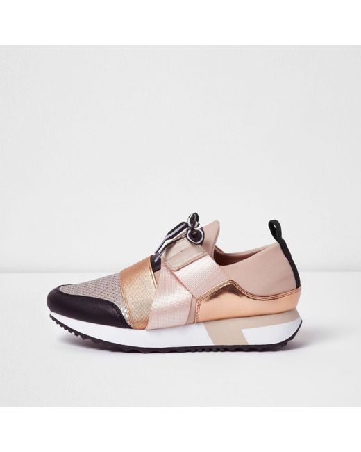 River Island Rose Gold Metallic Lace-up Runner Trainers in Yellow | Lyst  Canada
