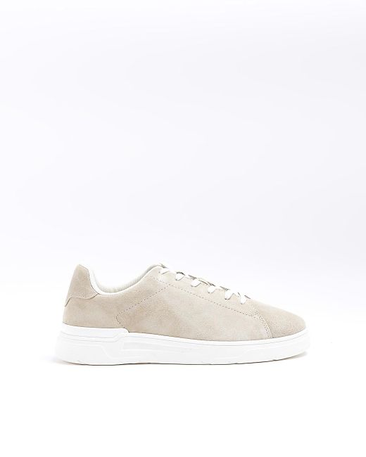 River Island Stone Suede Lace Up Trainers in White for Men | Lyst