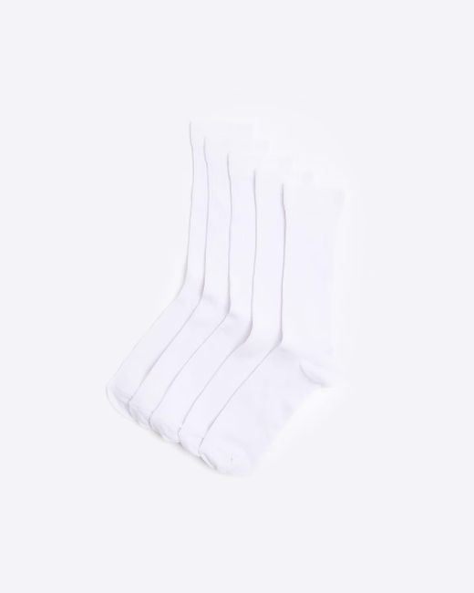 River Island 10pk White Ribbed Socks for men
