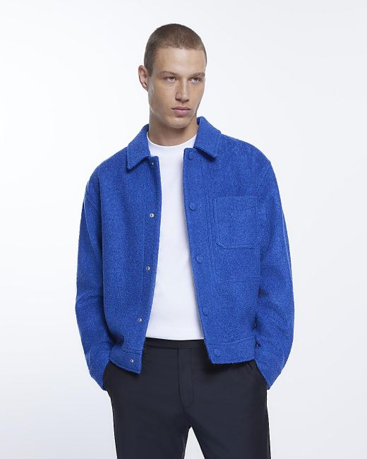 River Island Blue Regular Fit Boucle Jacket for men