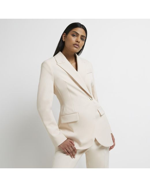 River Island Cream Wrap Over Tailored 