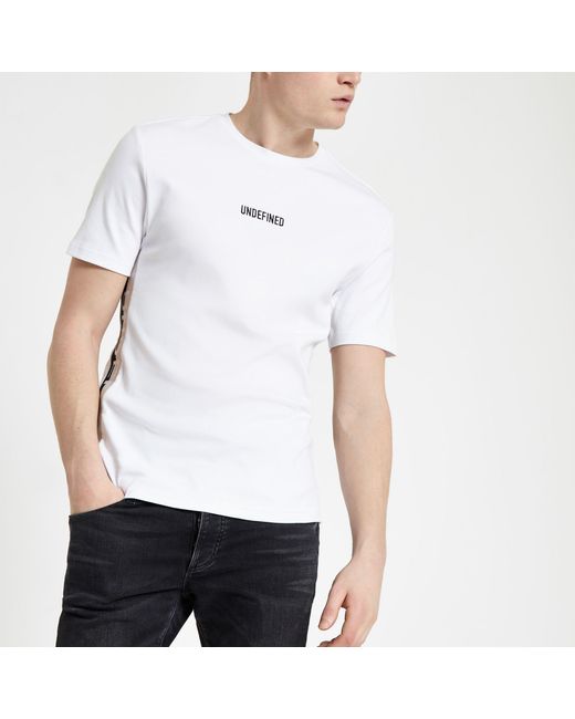 River Island White 'undefined' Tape Muscle Fit T-shirt for men