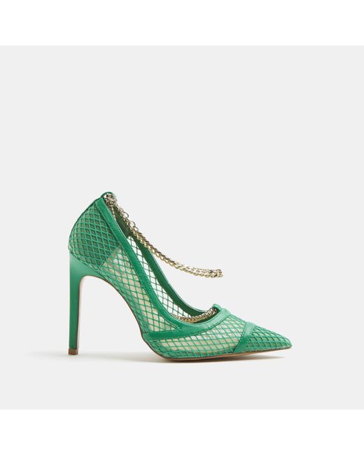 River Island Green Neon Wide Fit Chain Mesh Court Shoes