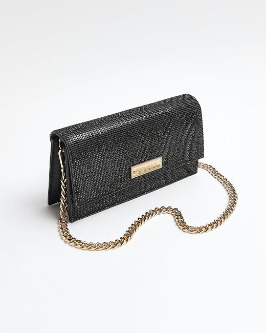 River Island Black Diamante Clutch Bag in White Lyst