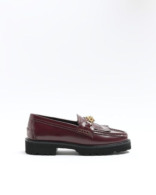 River Island Brown Red Chain Leather Loafers