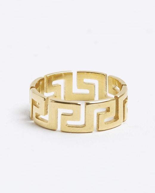River Island Metallic Gold Cut Out Ring for men