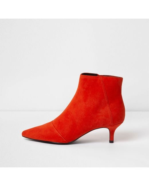 River Island Red Pointed Kitten Heel Ankle Boots