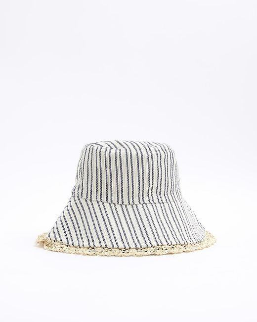 River Island White Blue Stripe Bucket Hat