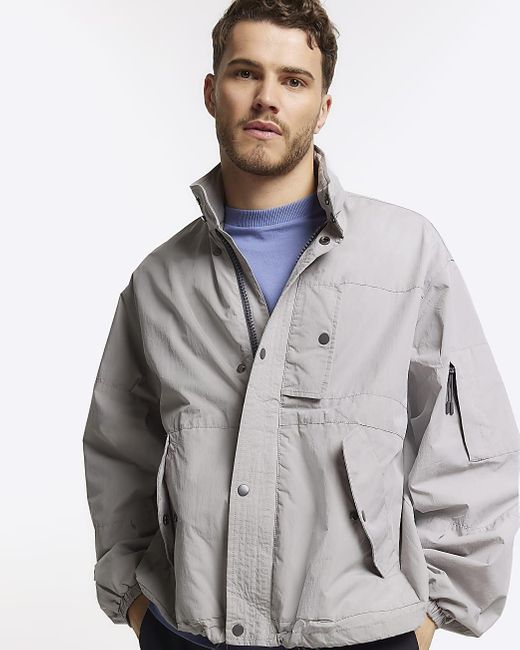River Island Gray Grey Regular Fit Parka Jacket for men