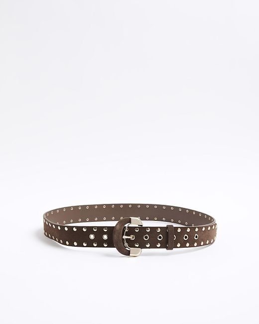 River Island White Brown Suede Studded Belt