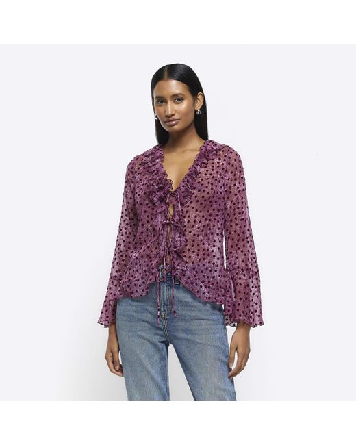 River Island Purple Paisley Frill Tie Up Blouse