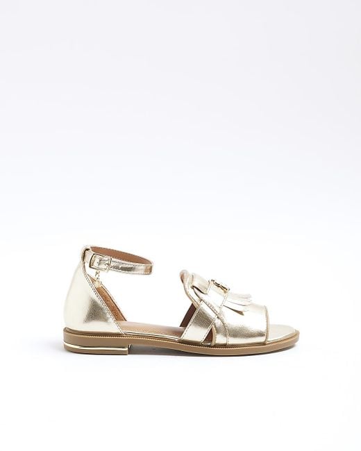 River Island White Gold Peep Toe Flat Sandals