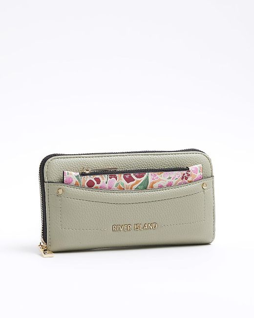 River Island Gray Floral Pouch Purse
