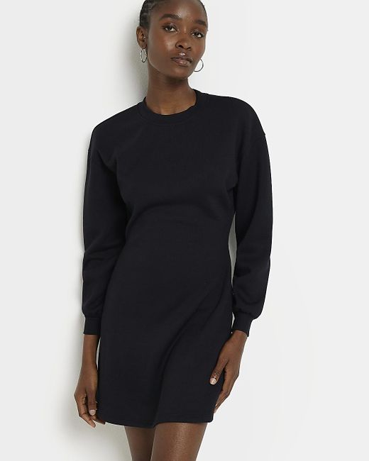 River Island Long Sleeve Cut Out Mini Jumper Dress in Black Lyst UK
