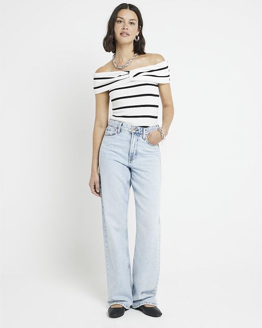 River Island White Stripe Knot Front Bandeau Top