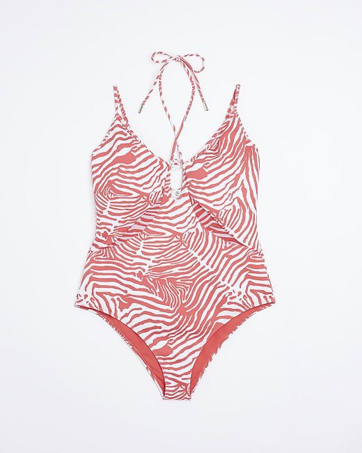River Island Plus Red Plunge Zebra Print Plunge Swimsuit in Pink Lyst