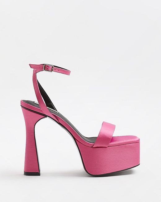 River Island Satin Platform Heels in Pink Lyst