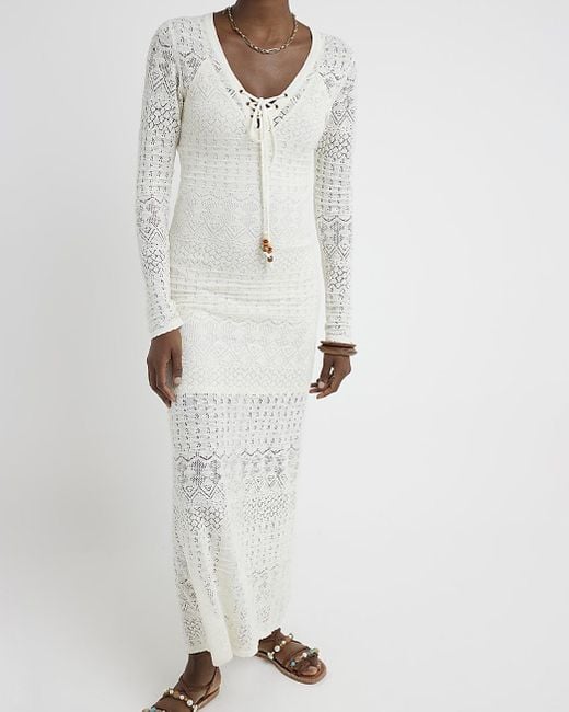 River Island White Crochet Bodycon Beach Maxi Dress