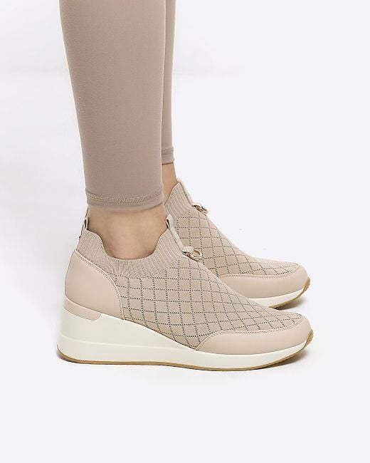 River Island White Quilted Wedge Trainers