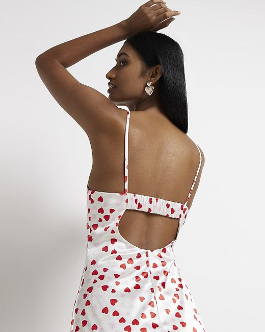 Cream Heart Print Satin Slip Mini Dress 