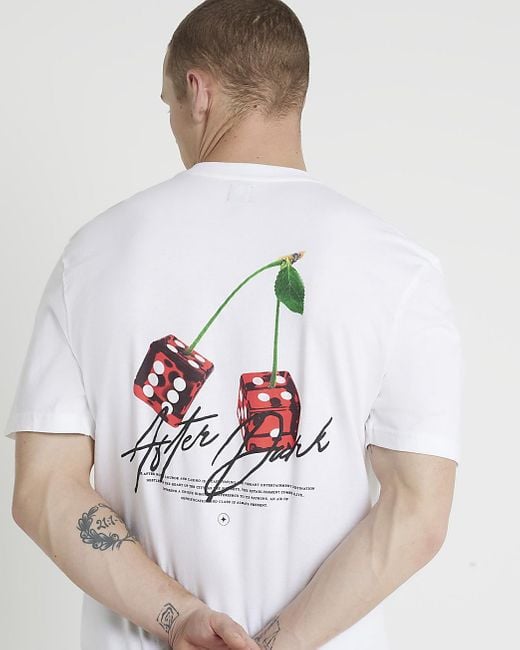 River Island White Graphic Print Dice T-shirt for men