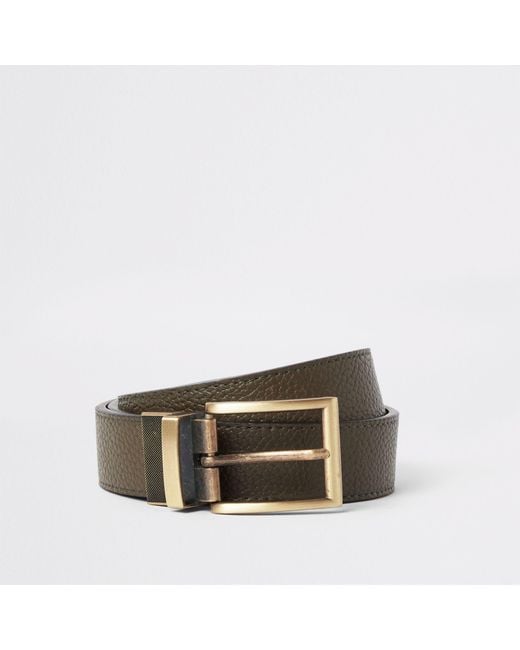 River Island Green Textured Faux Leather Reversible Belt for men