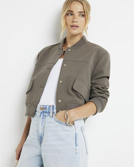 River Island Green Tailored Crop Bomber Jacket