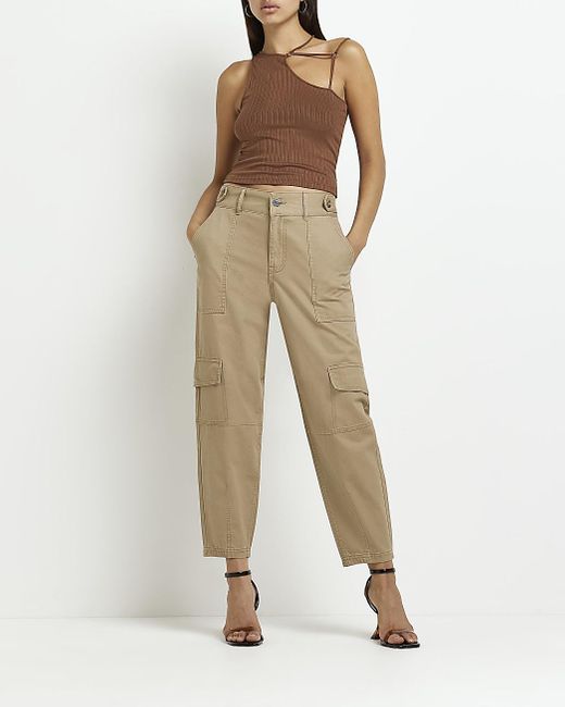 River Island Beige Utility Tapered Trousers in Natural | Lyst Canada