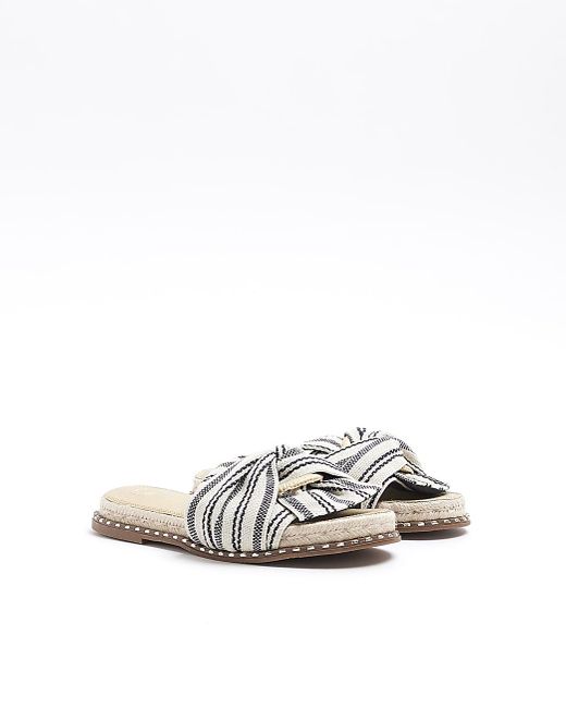 River Island White Navy Twisted Flat Sandals