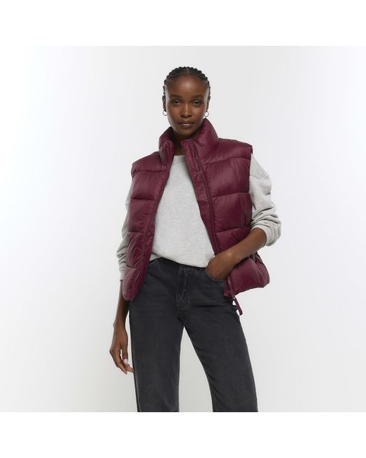 River Island Purple Red Padded High Neck Gilet