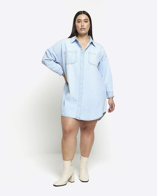 River Island Blue Denim Oversized Mini Shirt Dress
