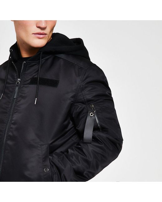 River Island Synthetic Black Hooded Ma1 Bomber Jacket For Men Lyst River Island Synthetic Black Hooded Ma1 Bomber Jacket For Men Lyst