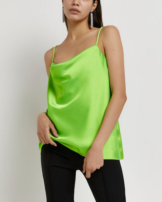 River Island Green Cowl Neck Satin Cami 