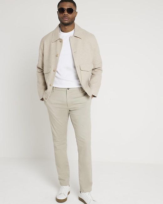 River Island Natural Beige Skinny Fit Smart Chino Trousers for men