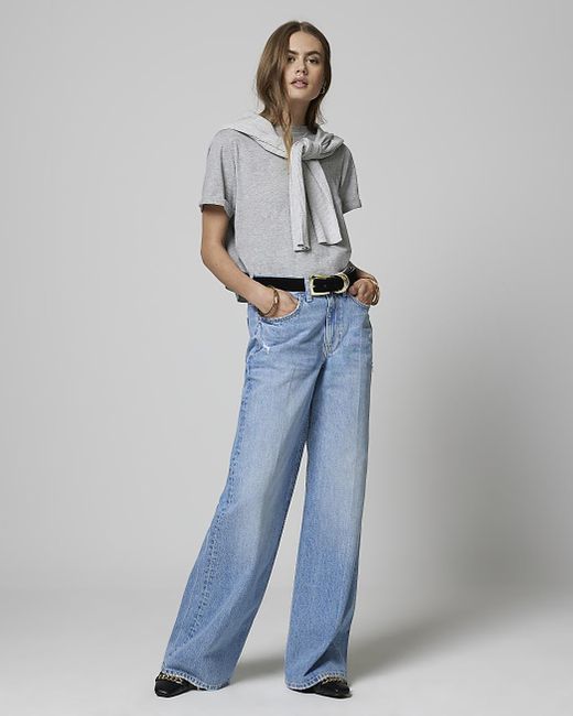 River Island Blue High Waisted Wide baggy Jeans