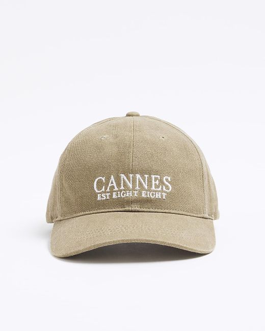 River Island Natural Green Cannes Embroidered Cap