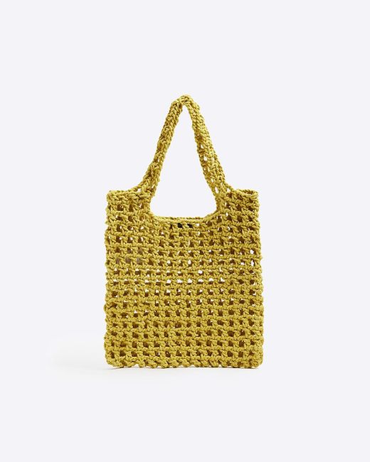 River Island Metallic Yellow Woven Shopper Bag