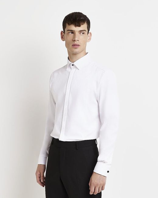 River Island White Slim Fit Concealed Button Dress Shirt for Men Lyst UK