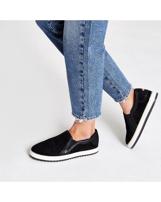 River Island Suede Slip On Trainers in Black - Lyst