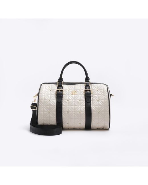 River Island White Cream Quilted Pearl Travel Bag