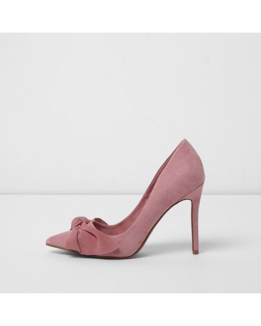 River Island Pink Bow Court Shoes